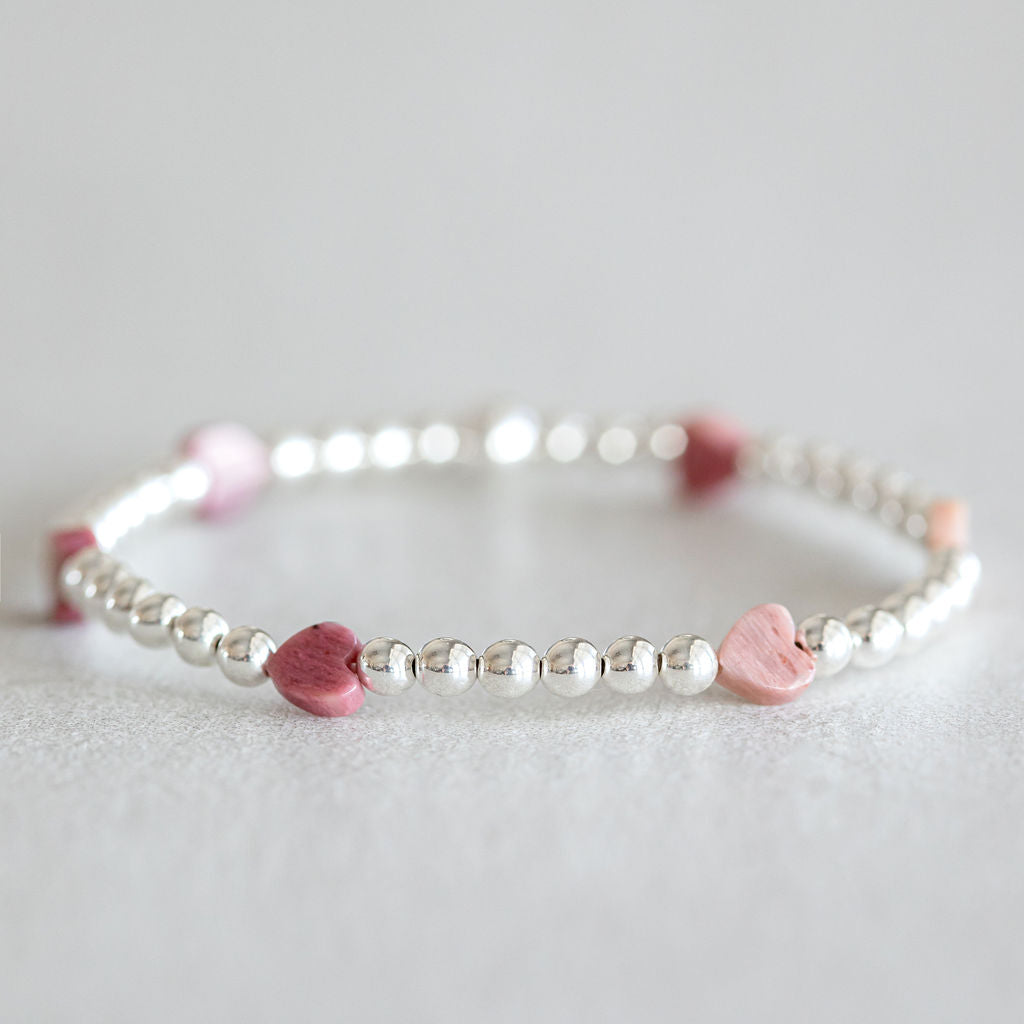 4mm Silver Rhodonite hearts