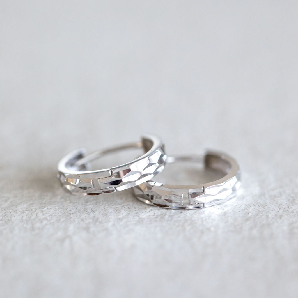 12mm 14K White Gold Bevelled Huggie Hoops